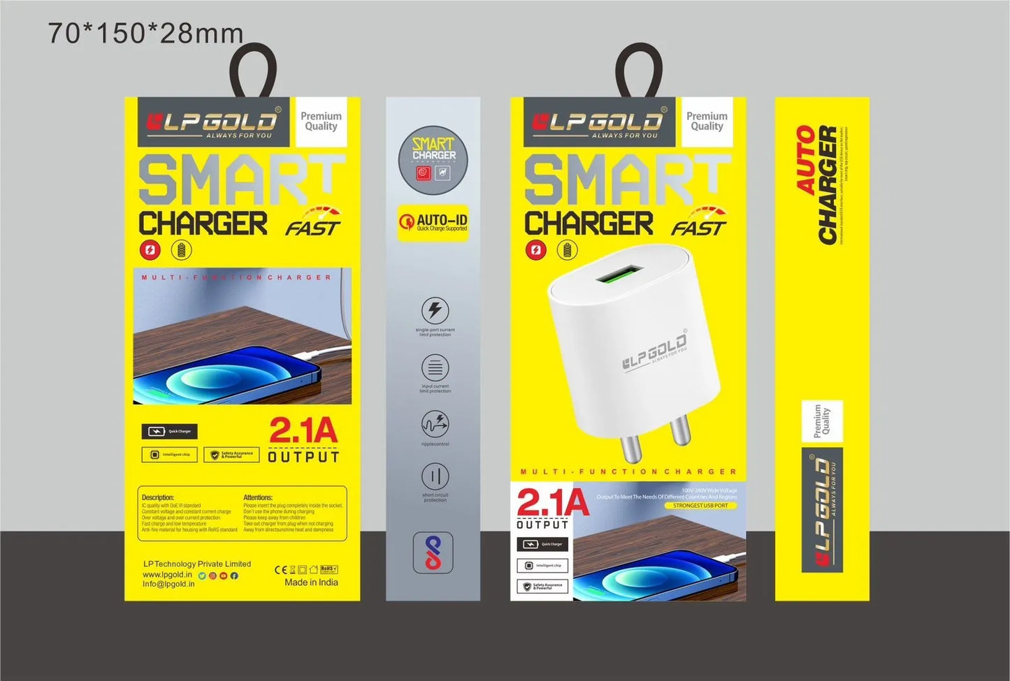 Lp Gold 2.1A V8 Smart Charger With Data Cable ( 6 Months Warranty )