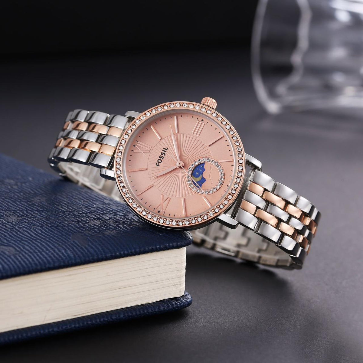 Fossil ladies watch sun and moon working