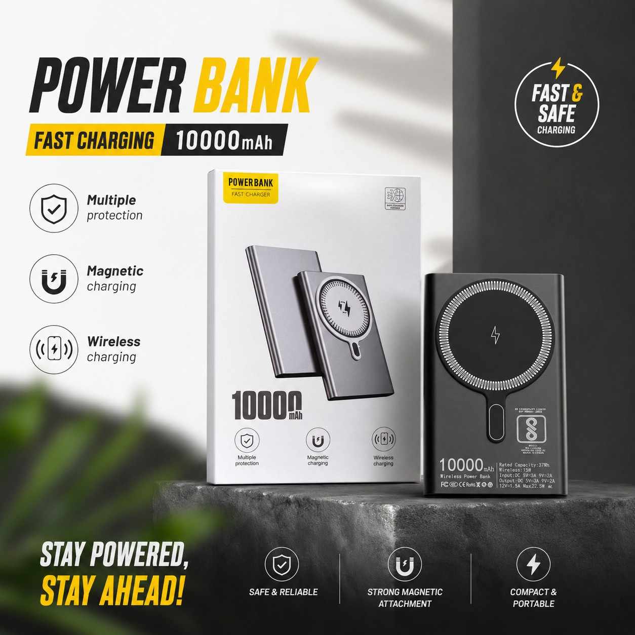 10000 MaH Premium Magsafe Wireless Powerbank