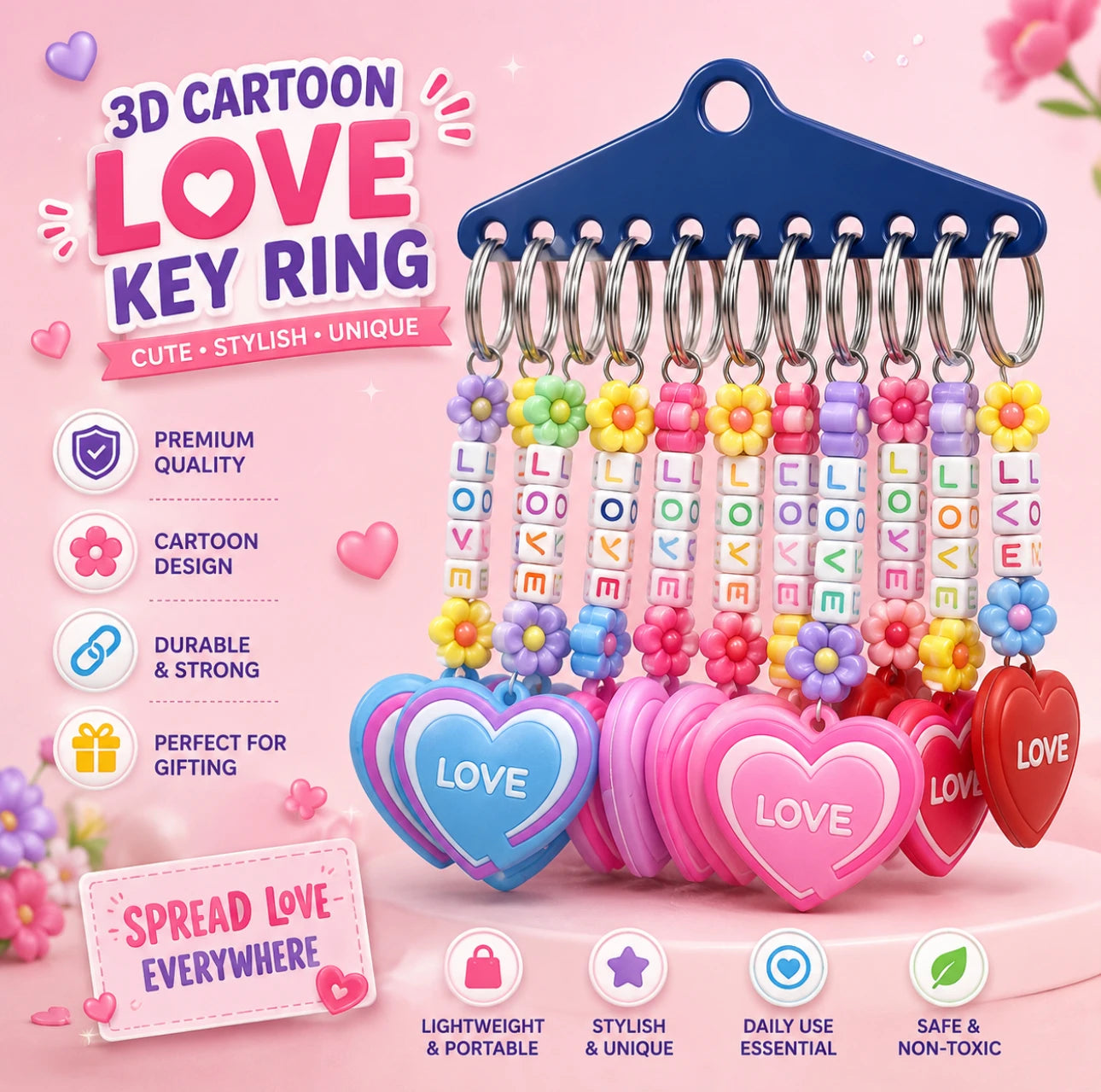 3D Cartoon LOVE Key Ring 🌸🔑