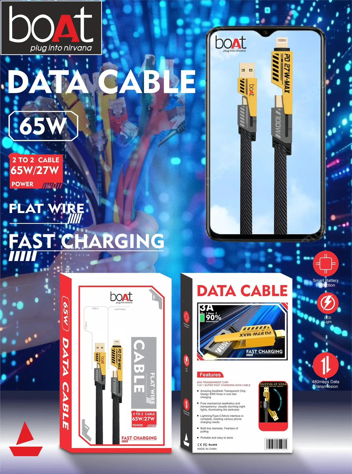 4 in 1 Metal 65w Fast Charging Cable (Box Packing)