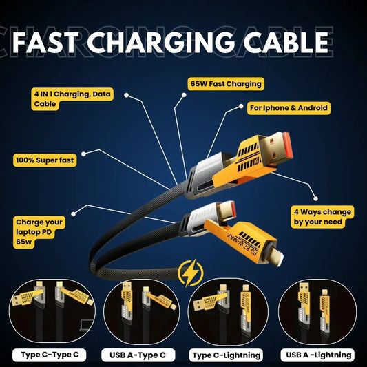 4 in 1 Metal 65w Fast Charging Cable