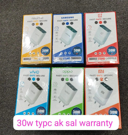 30w Type-C Travel Charger With Mobile Stand ( 6 Months Warranty )