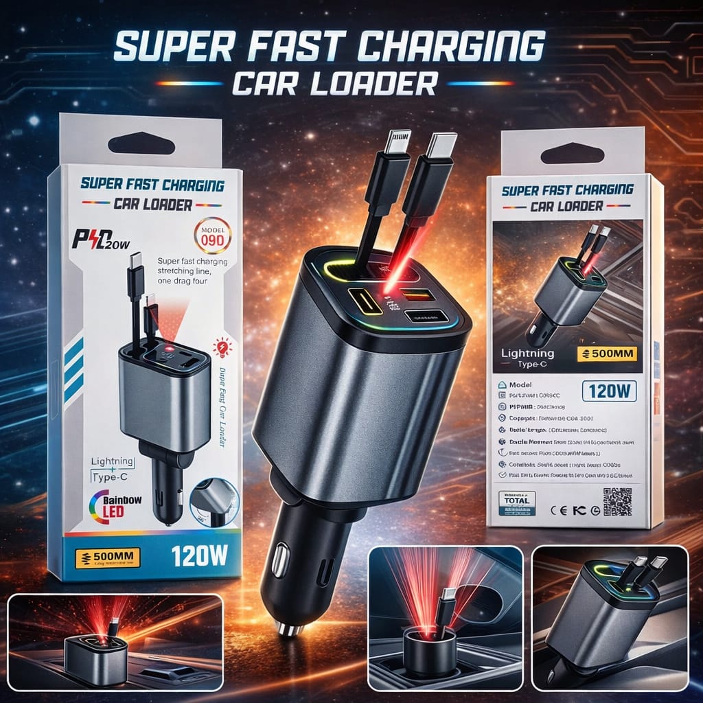 Q9D120w – 4 in 1 Car Charger With Starry Light