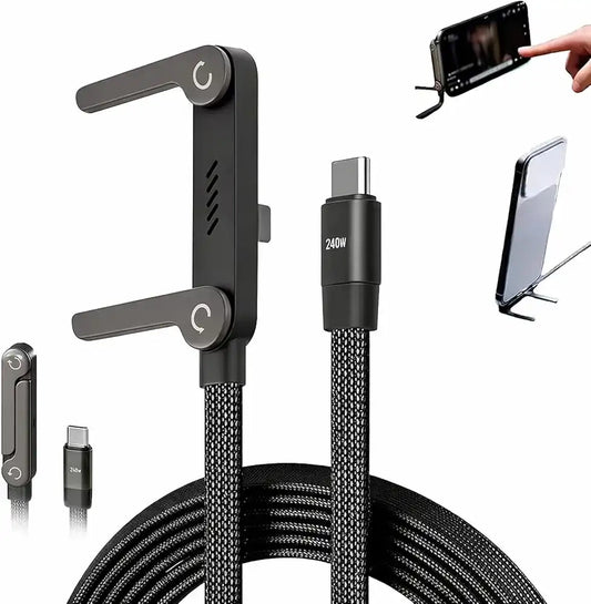 240W – USB C to USB C- Fast Charging Gaming Data Cable – 1.5M with Foldable Phone Stand