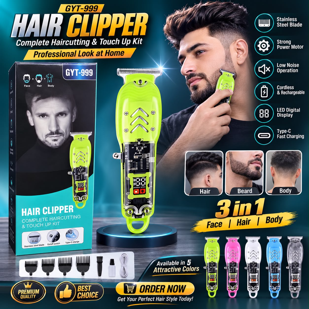 GYT-999 Transparent Hair Trimmer ( Type-C )
