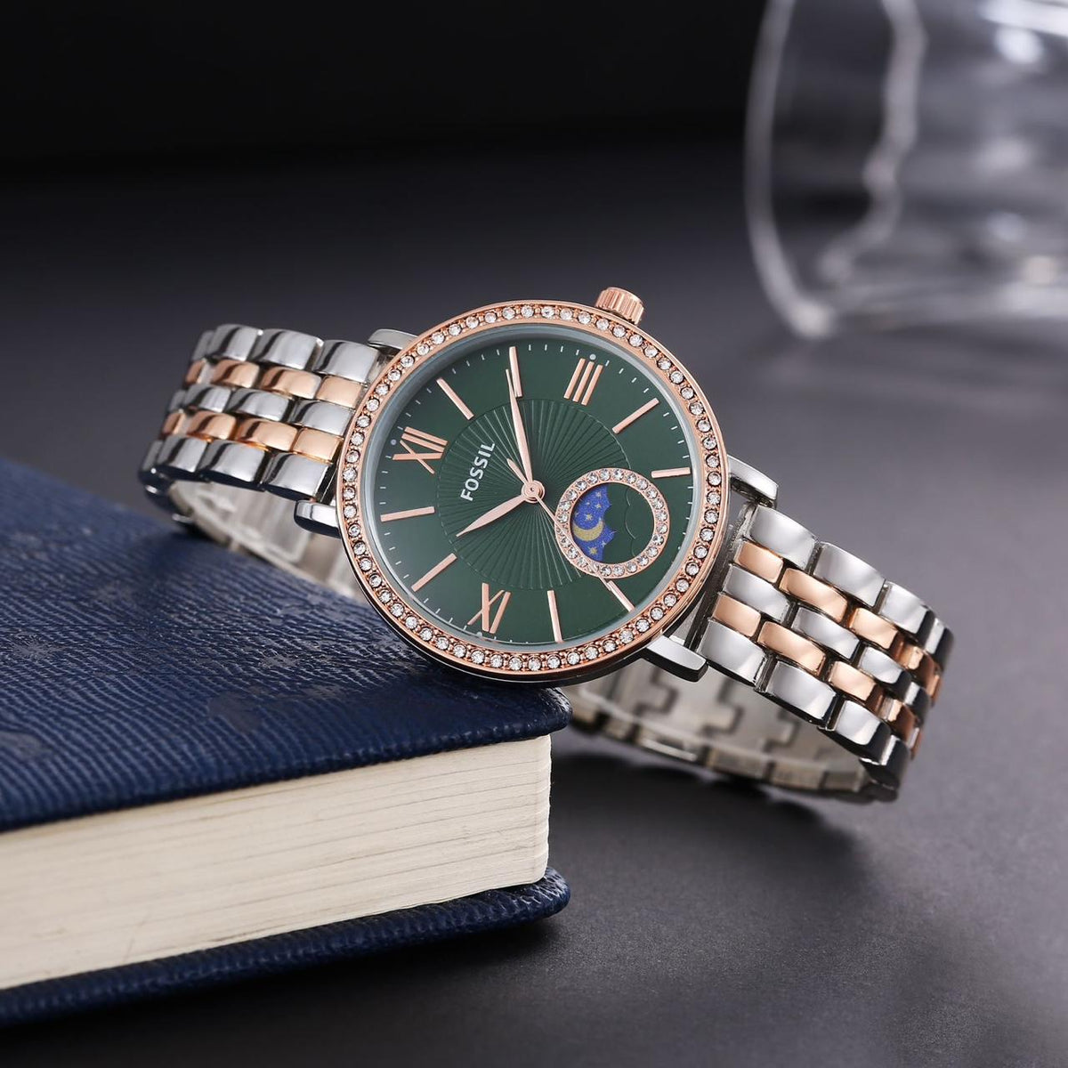 Fossil ladies watch sun and moon working