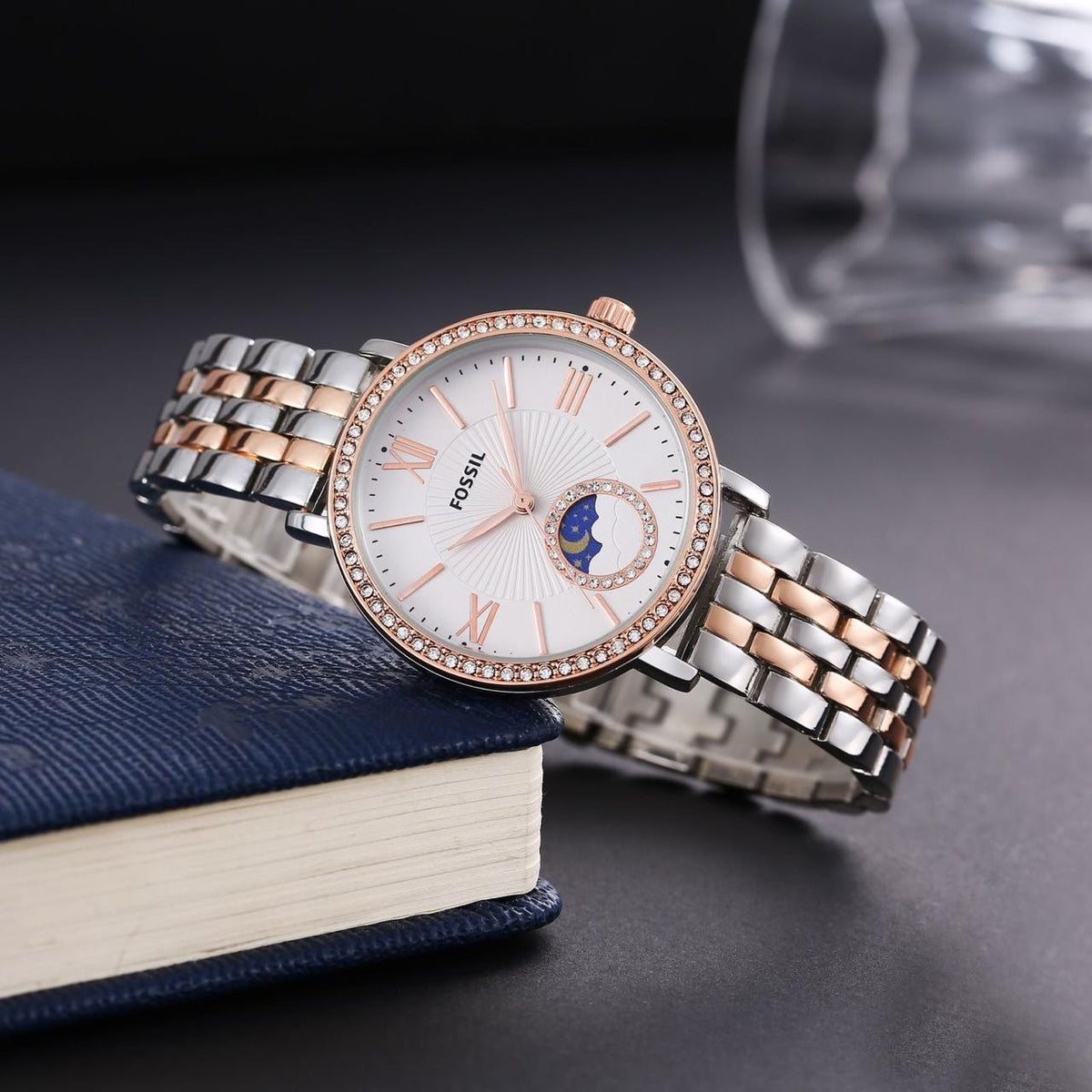 Fossil ladies watch sun and moon working