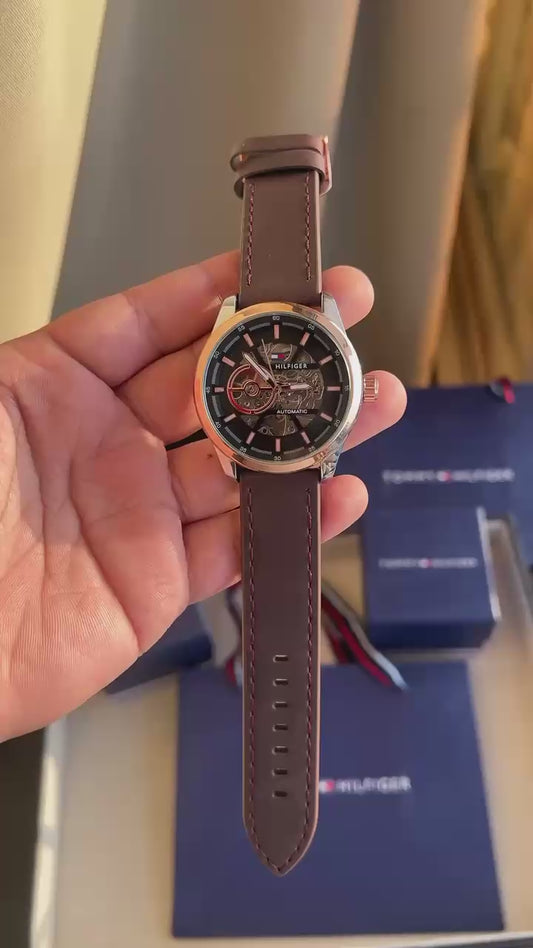 TOMMY HILFIGER AUTOMATIC LEATHER WATCH